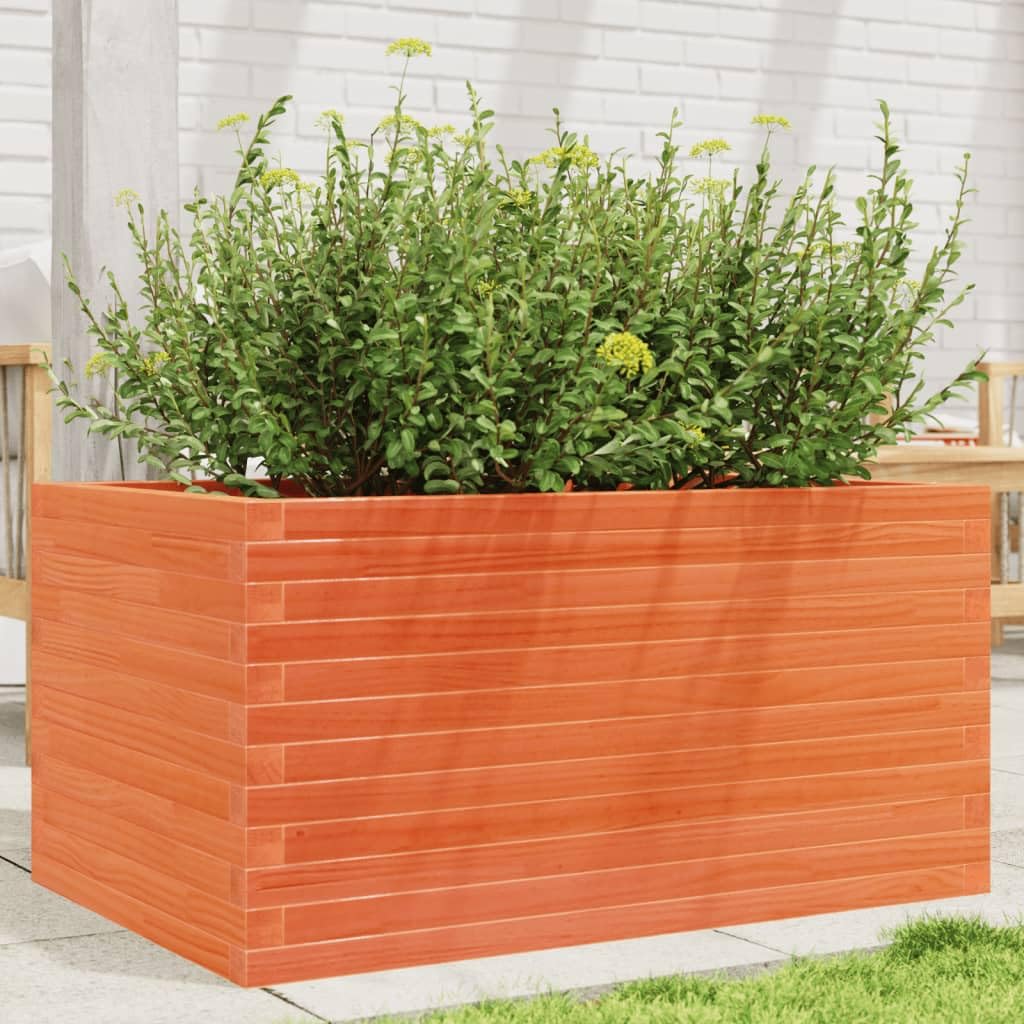 Pflanzkübel Wachsbraun aus massivem Kiefernholz 90x60x45,5 cm mit offener Entwässerung, vielseitiger Pflanzkasten für Garten, Balkon, Terrasse, Indoor und Outdoor Pflanzenpflege