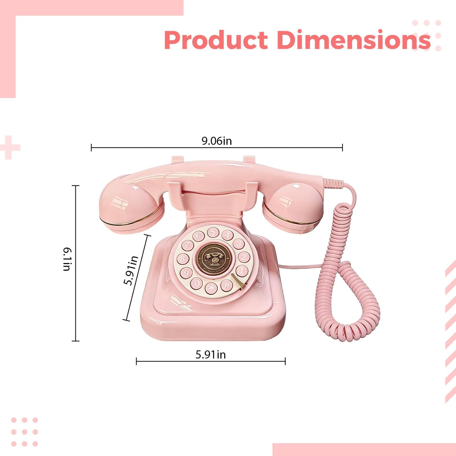 Machify różowy telefon stacjonarny w eleganckim europejskim stylu, 23 x 15 x 16 cm, do kawiarni, biura, domu wiejskiego