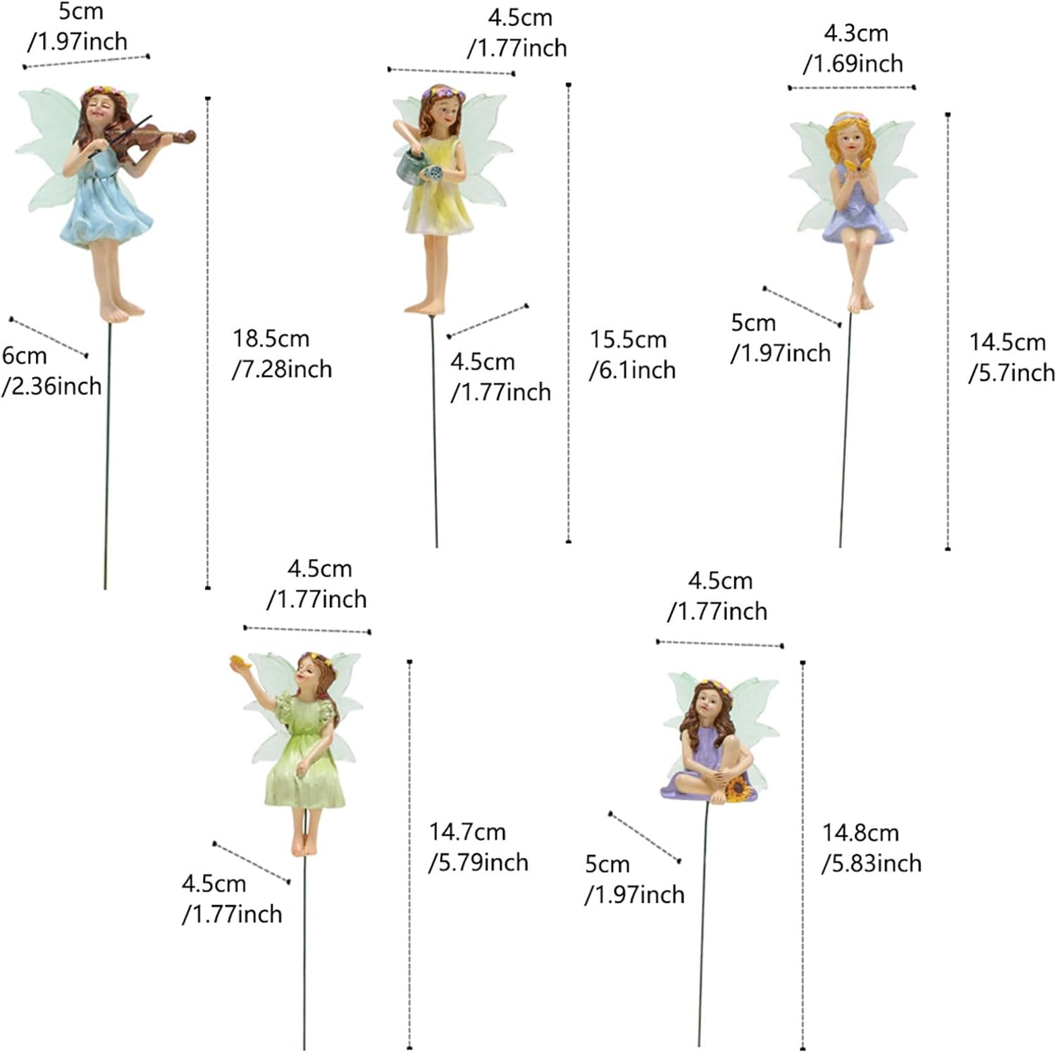 Fairy Garden Decor Fairies, 5PCS Fairy Angel Glow in The Dark Yard Sculpture Lawn Ornament Mini Garden Art Outdoor Decor Accessories (5 Fairies)