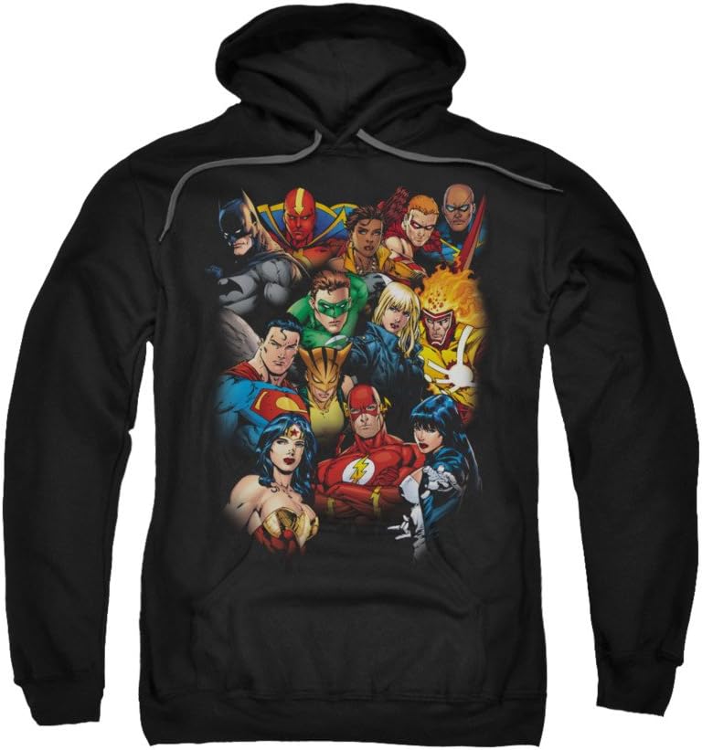 Justice League DC Comics The League's All Here Adult Pull-Over Hoodie - 2X Black