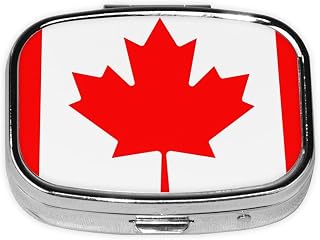 Canadian Flag Square Pill Box with Full Print Design - Portable Metal Travel Case for Vitamins & Medication, 2.2x1.6x0.7 Inch.