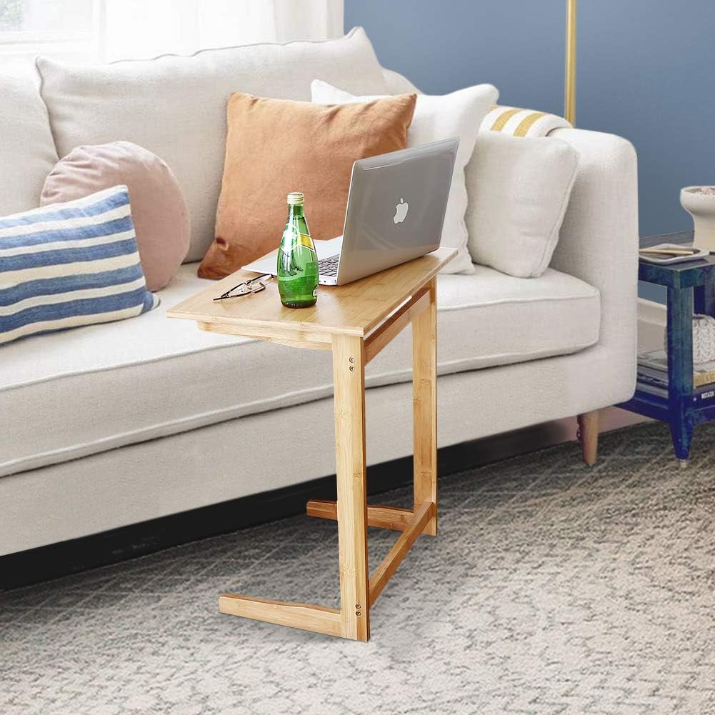 INVIE Sofa Side Table Bamboo Snack Table Coffee End Table Bed Side Table Laptop Desk Sofa Portable Workstation for Bedroom Living Room and Home Office