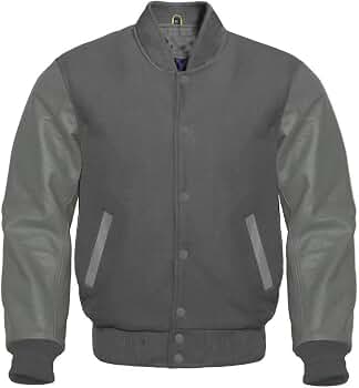 Varsity Letterman Baseball Bomber Retro Vintage Jacket Dark Grey