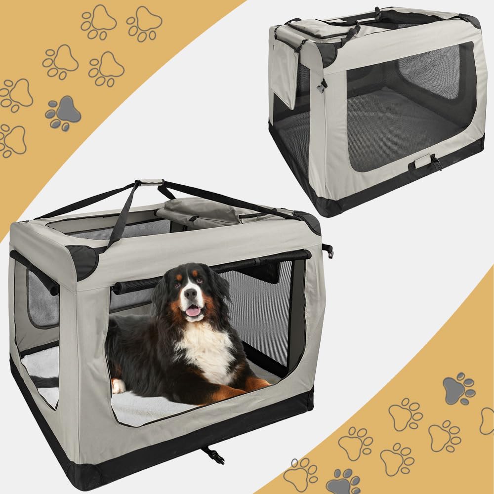 Faltbare Hundebox XXXXL- 122 x 80 x 82 cm, Beige Transporttasche Transportbox, Cream Auto Katze Hunde Kaninchen Große Kleine Box Bag Klein Auto Tasche Transport Petigi