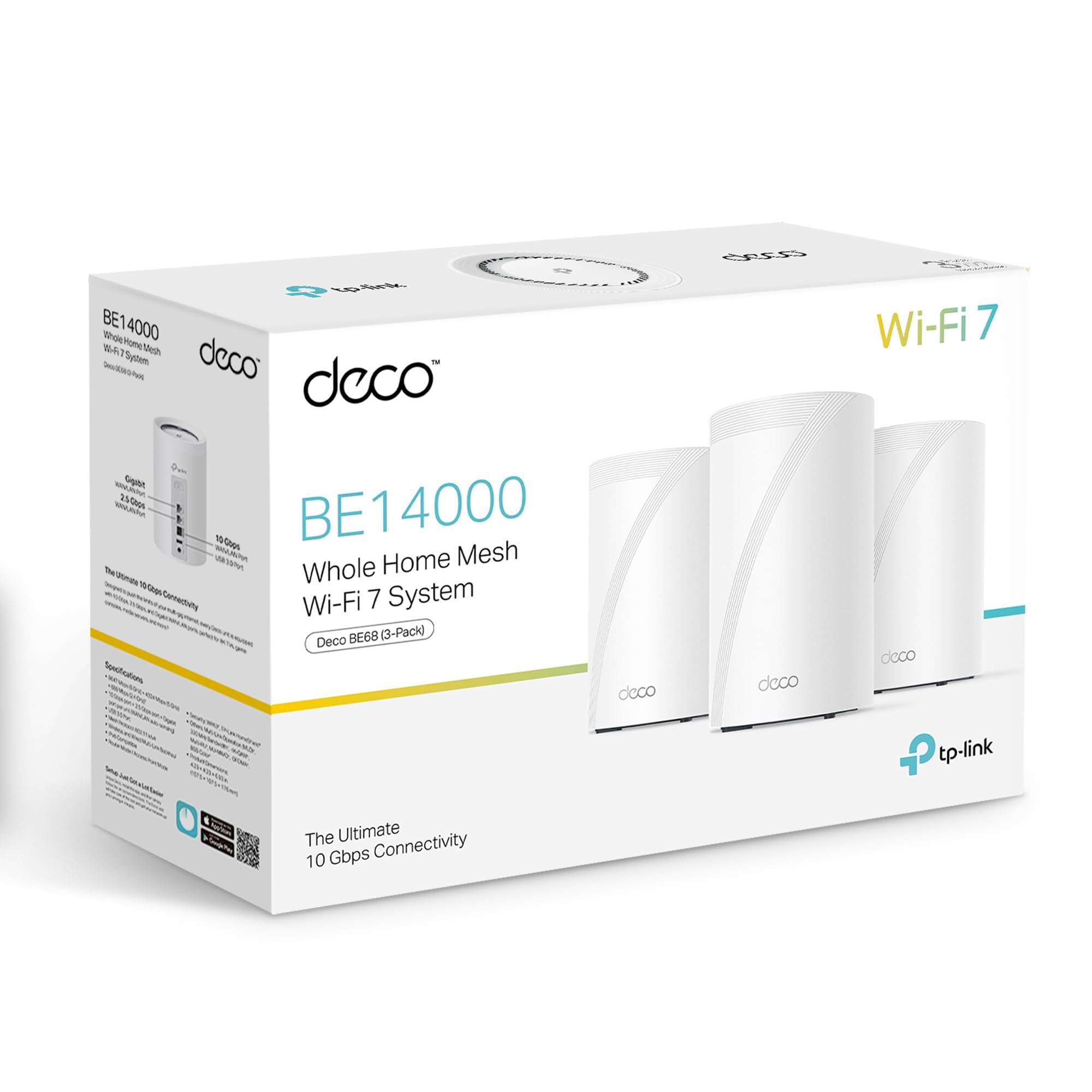 TP-Link Deco BE68 (3-Pack) - WiFi 7 Mesh BE14000 Tri-Banda, Router Mesh 10Gbps, Cobertura hasta 700 m², MLO, 320MHz, Banda 6 GHz, Roaming Inteligente, Compatible Alexa