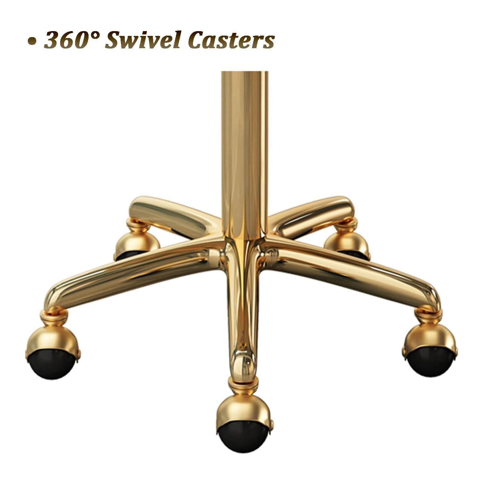 Hocker Für Das Homeoffice, Rund, Rollbar, Kosmetikhocker Auf Rollen, Verstellbarer, Drehbarer Massagestuhl Für Zeichen- Und Spa-Salon Mit Sitz Aus PU-Leder Und Goldenem Edelstahlrahmen,Brown