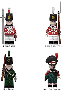 4x British Military Mini Figures, Military Building Blocks,Napoleonic Wars Series- British NCO & Fusilier & 95th Rifles & Scottish Bagpiper Toy Set for Collection Children Gift
