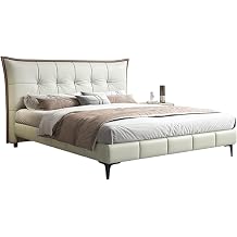 Modern Leather Full Size Bed Frame Ergonomic Upholstered Headboard with Heavy Duty Wooden Slat Support Noise-Free