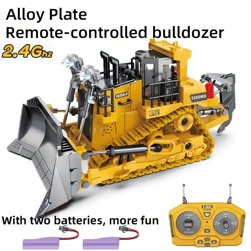 RC Bulldozer, 9-kanałowy zdalnie sterowany buldożer, zabawka 1:20, w pełni funkcjonalny pojazd RC gąsienicowy ze światłem i efektami dźwiękowymi