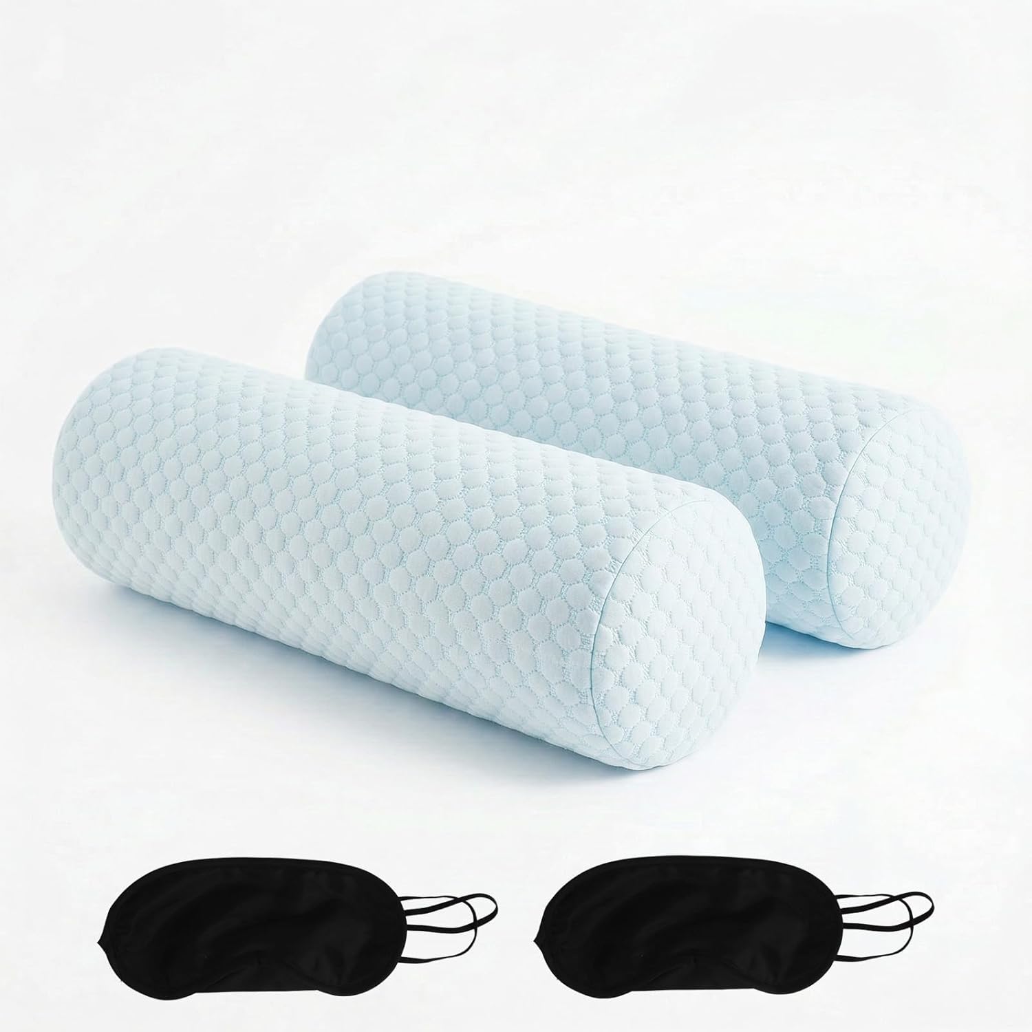 2 Pcs Cooling Neck Roll Pillow with Washable Breathable Cover and Eye Masks, Cervical Round Support Pillow, Memory Foam Round Cylinder Bolster for Sleeping Pain Relief(15.8 x 6 Inch) 2 Pcs Cooling Neck Roll Pillow with Washable Breathable Cover and Eye Masks, Cervical Round Support Pillow, Memory Foam Round Cylinder Bolster for Sleeping Pain Relief(15.8 x 6 Inch)