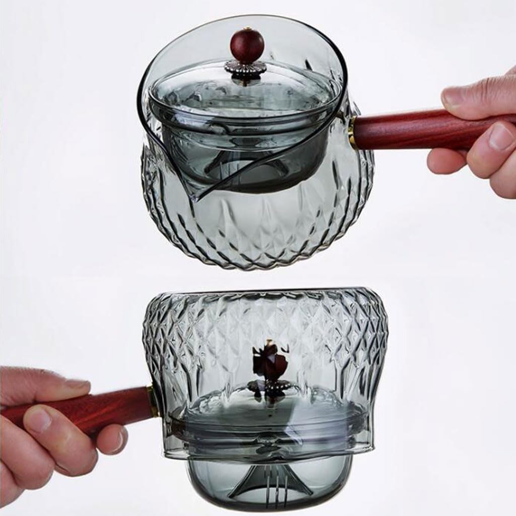 Glas-Teekanne für Zuhause mit rotierendem Einsatz, Teebereiter, großes Fassungsvermögen, Seitengriff, Teekessel, Teeset, 800 ml