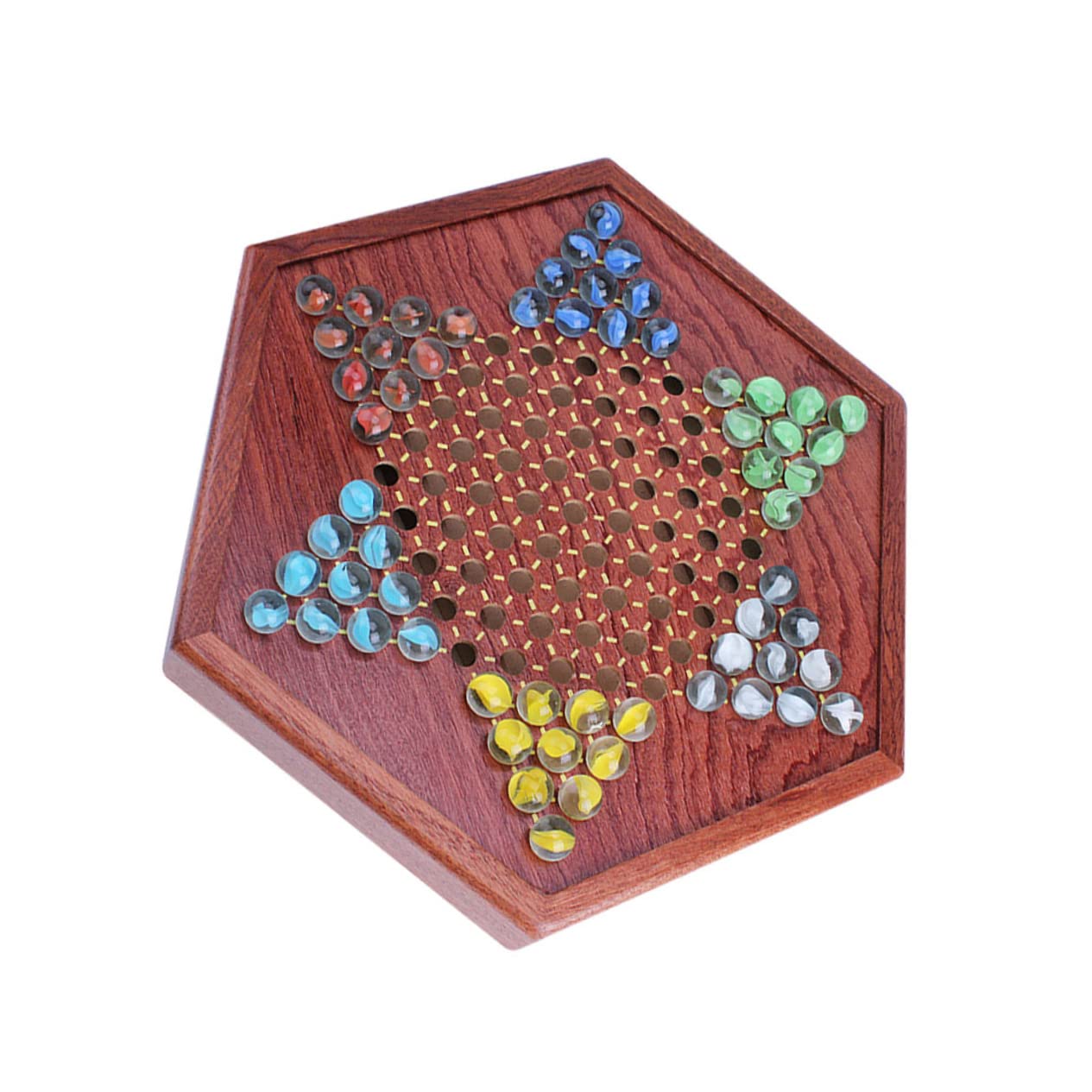 Gioco Marrone in Legno con Cassetti a Esagono di Dama Cinese | Tradizionale, Tavolozza Strategica per Gioco di Gruppo, Biglie di Vetro Incluse