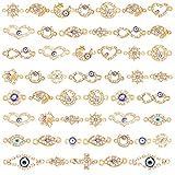 Hicarer 50 Pieces Evil Eye Beads Charms for Jewelry Making Mixed Alloy Evil Eye Assorted Connector Rhinestone Diamond Link Charms for DIY Jewelry Necklace Bracelet Crafts Making(Gold)