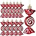 Threan 12 Pieces Christmas Candy Ornaments Hanging Glitter Candy Cane Ornaments Christmas Tree Candy Peppermint Ornaments with Golden Ropes for Xmas Party Home Decorations (Red)