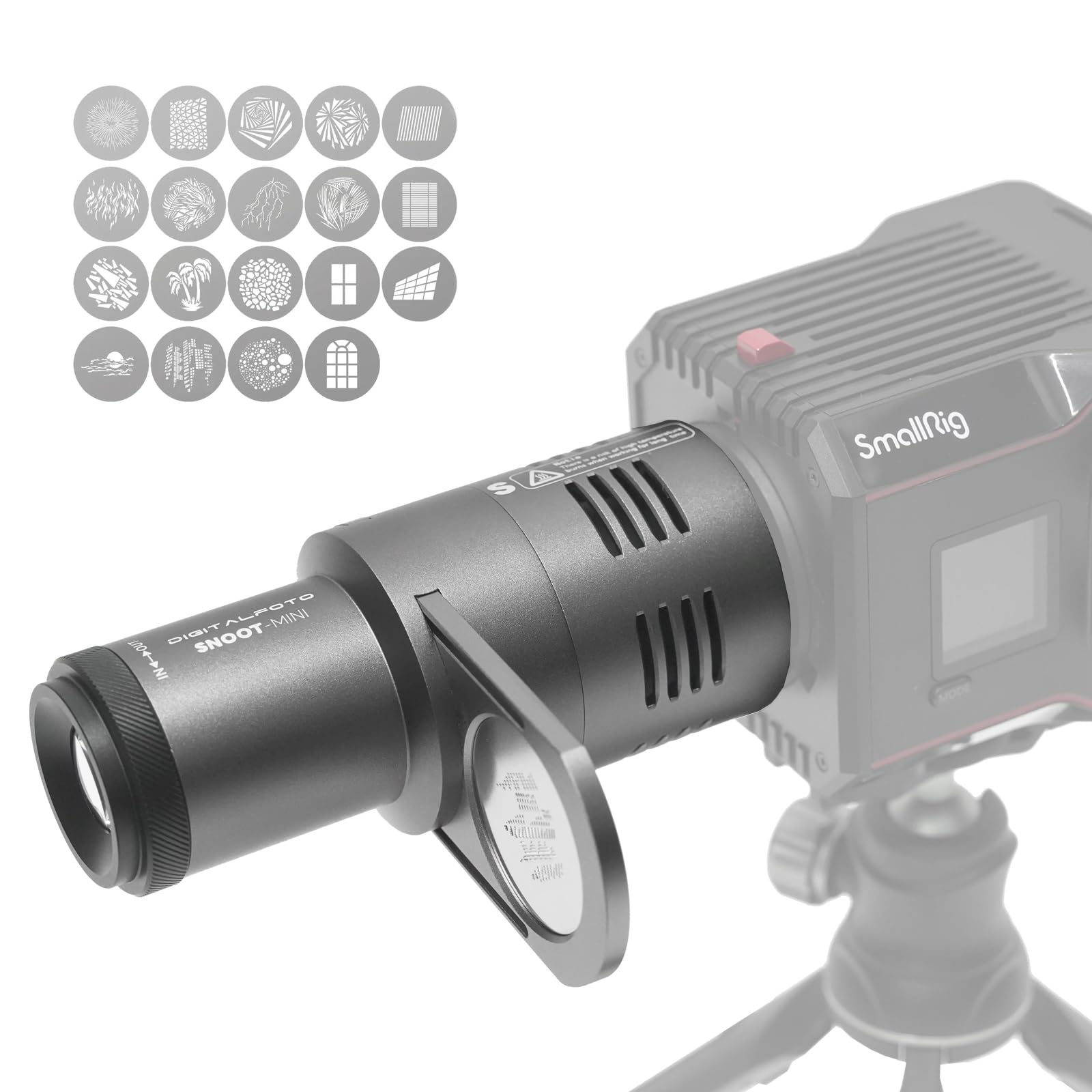 DF DIGITALFOTO Mini Snoot Ottico, Mini Attacco di Proiezione Snoot con Supporto Zhiyun/Smallrig,19 Gobo, Telaio Magnetico Gobo,Compatibile con ZHIYUN CINEPEER CX100, SmallRig RC60B, COLBOR Wonder W100