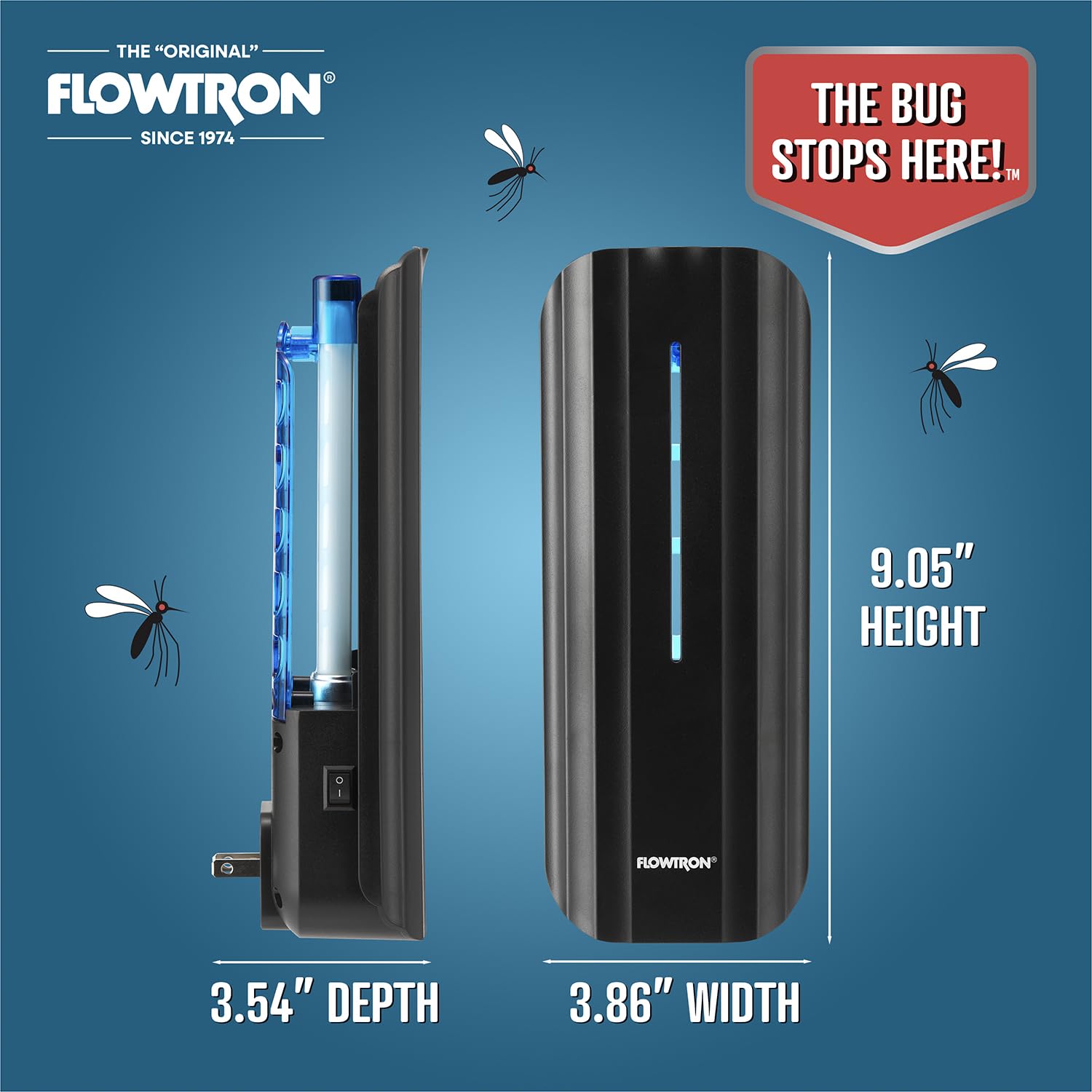 Flowtron Fliegenfalle für den Innenbereich, 9W UV-Licht Elektrische Insektenfalle mit Klebebrett - Stille Mücke, Mücken & Fruchtfliegenfänger, 375 m² Abdeckung (Schwarz)
