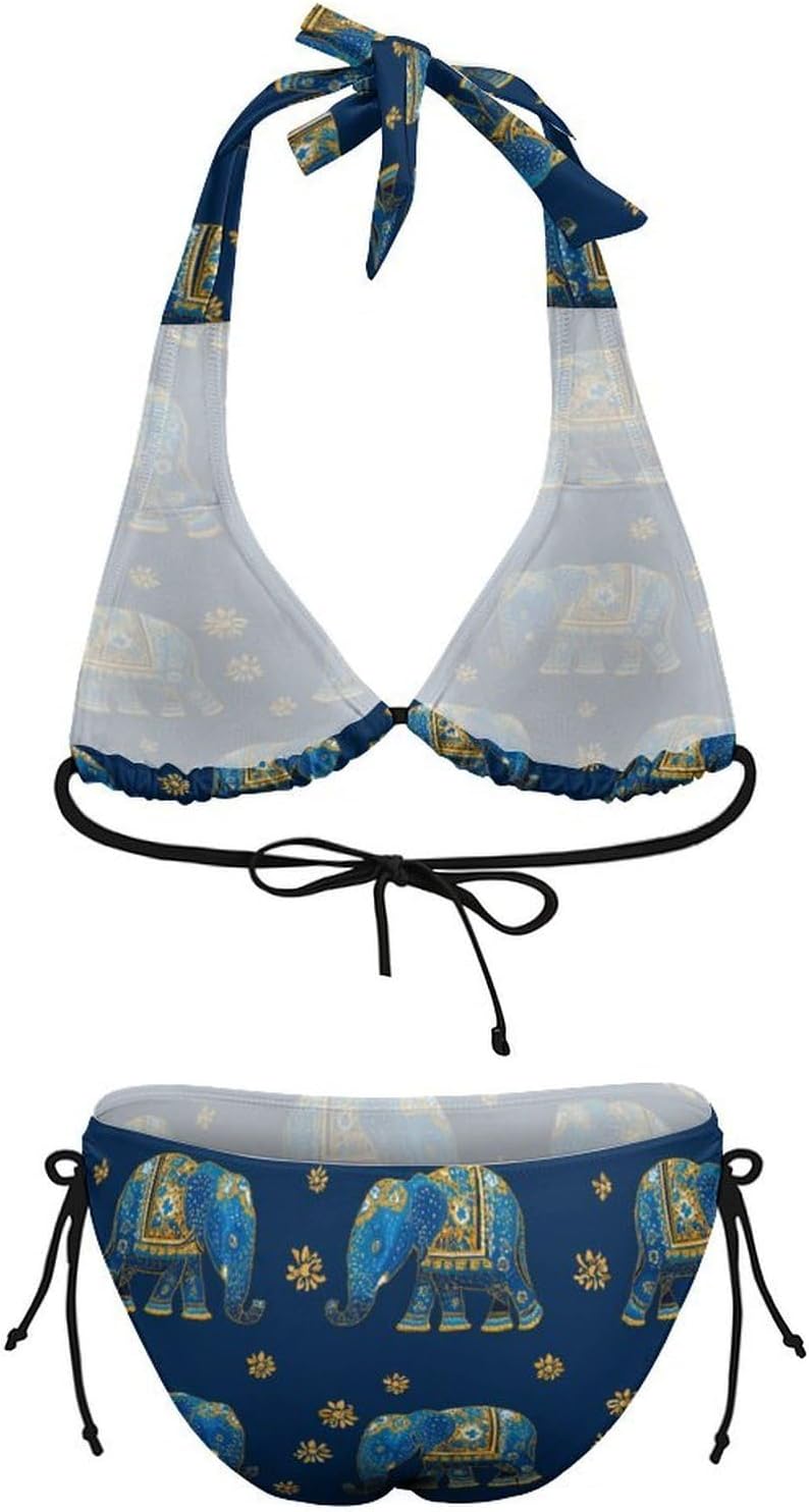 Elephant Indian Novelty Women's 2 Piece String Bikini Set Swimsuits Bathing Suit Swimwear