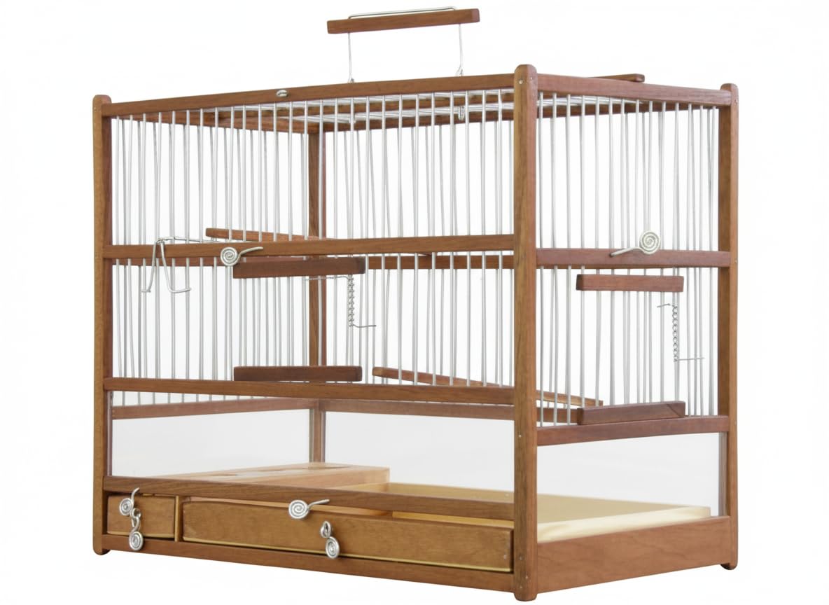 Handmade Wooden Bird Cage for Canaries, Budgies & Finches – Unique Decorative Design