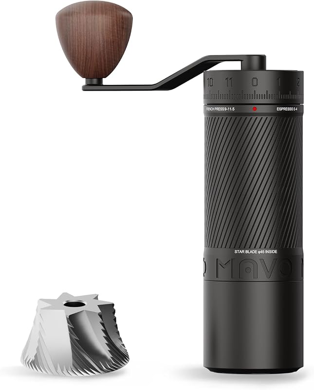 MAVO Molinillo de café manual, Molinillo de café Phantox Pro Burr, Núcleo de molienda profesional de acero inoxidable de 45 mm, Capacidad 30 g, Ajuste de 120 clics, Molinillo de café manual para espresso, verter, negro