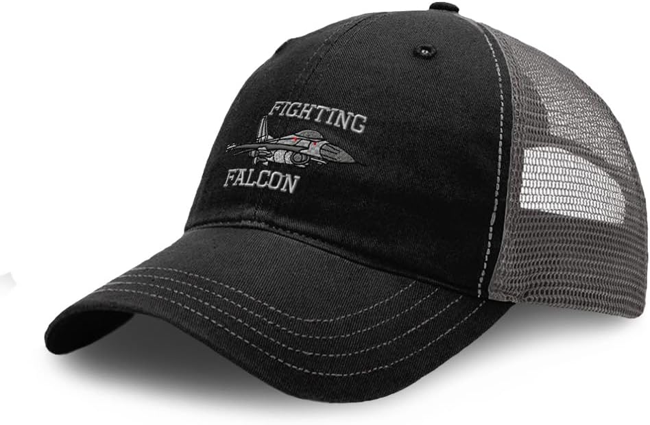 Richardson Soft Mesh Cap Hat Embroidered F-16 Fighting Falcon Airplane A Embroidery Cotton