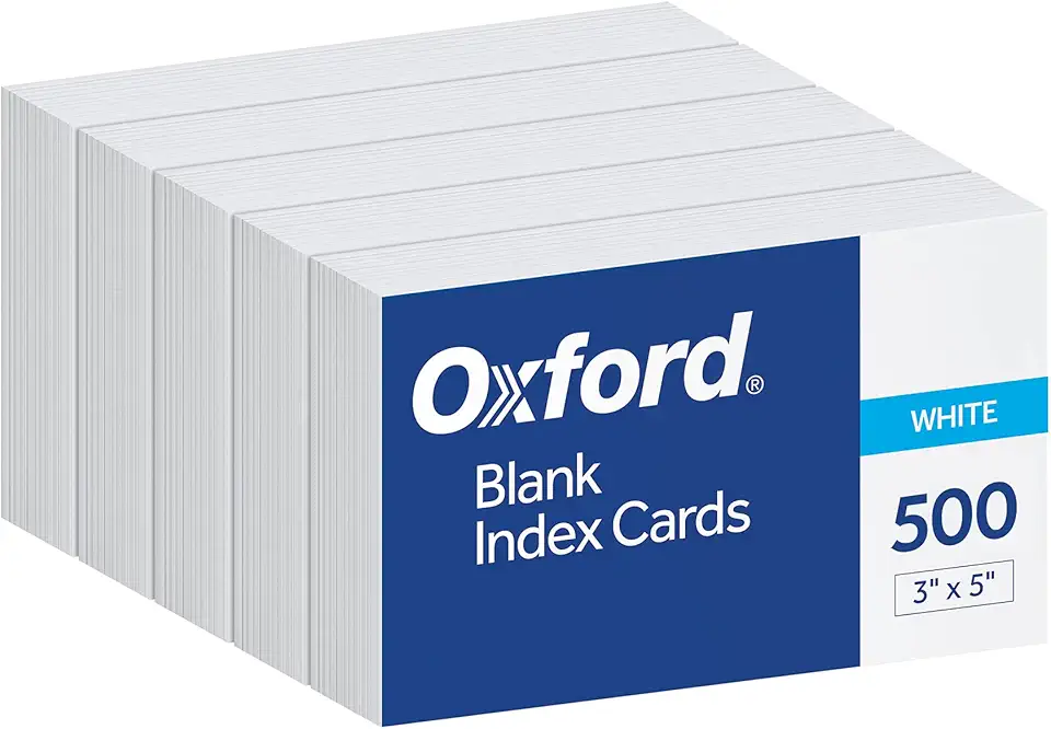 Oxford Index Cards, 3 x 5 Inches, White, Blank Notecards, Flashcards for School and Studying, Bulk Pack of Note Cards, 500 Count (5 Packs of 100) (40175)