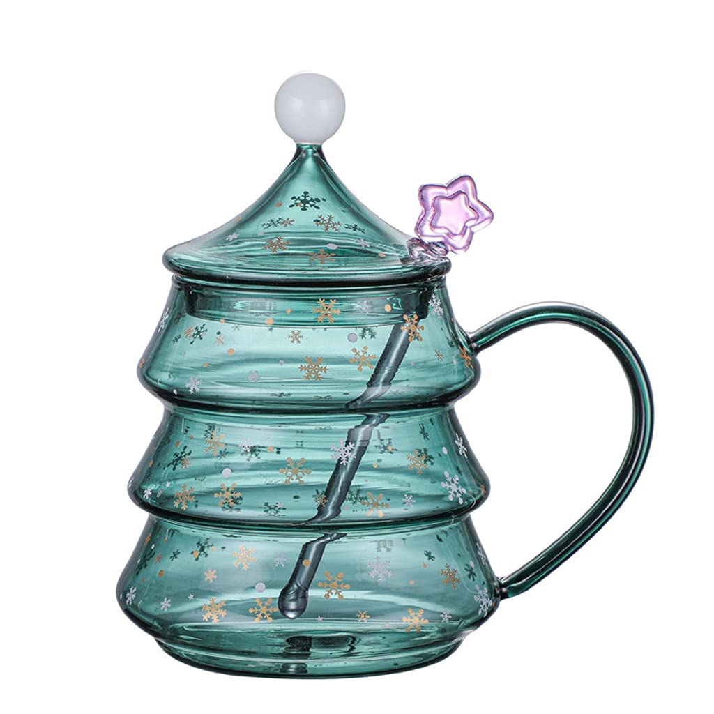 MALSSE 400 / 500ml for Creative Christmas Tree Cup Tea Coffee Mug with Lid Star Spoon Drinking Glass for Day New Year Gift Christmas Tree Cup