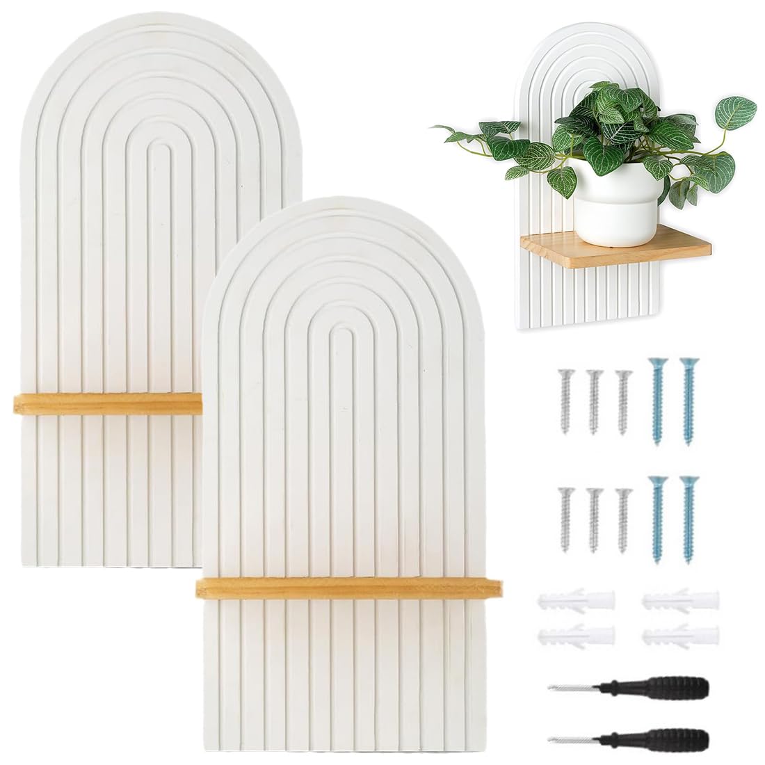 Bangbobi Wall Shelf, Wall Decoration Bohemian Wood: White Shelf for Plants, Pictures and Candles – Wall Decoration Living Room, Bedroom, Hallway