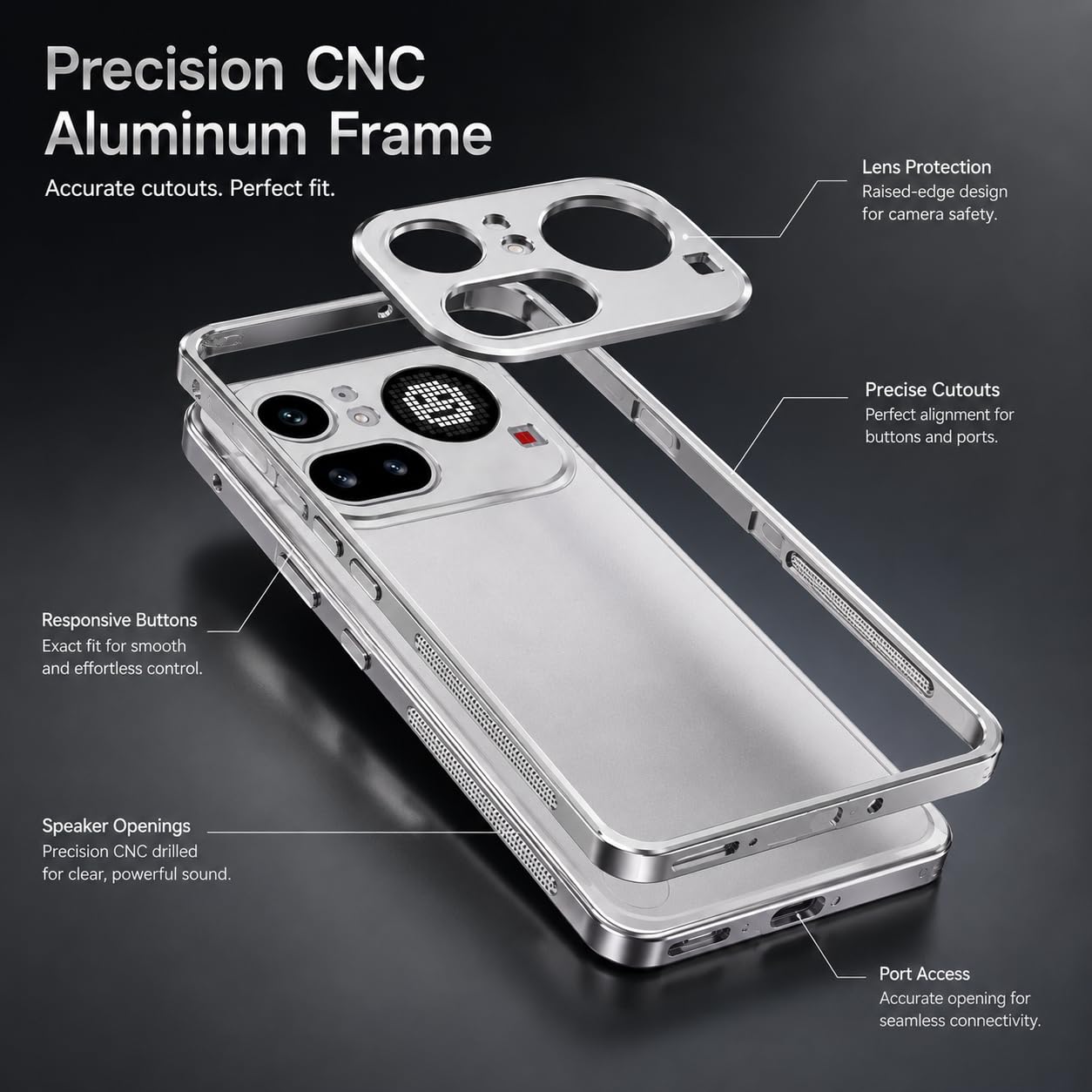 Metal Frame Case for Nothing Phone (4a) Pro with Lens Cover | Aluminum Alloy Shockproof Bumper, Heat Dissipation Design, Anti-Drop Scratch Resistant Slim Gaming Cover - (Silver) — Amazon image 2