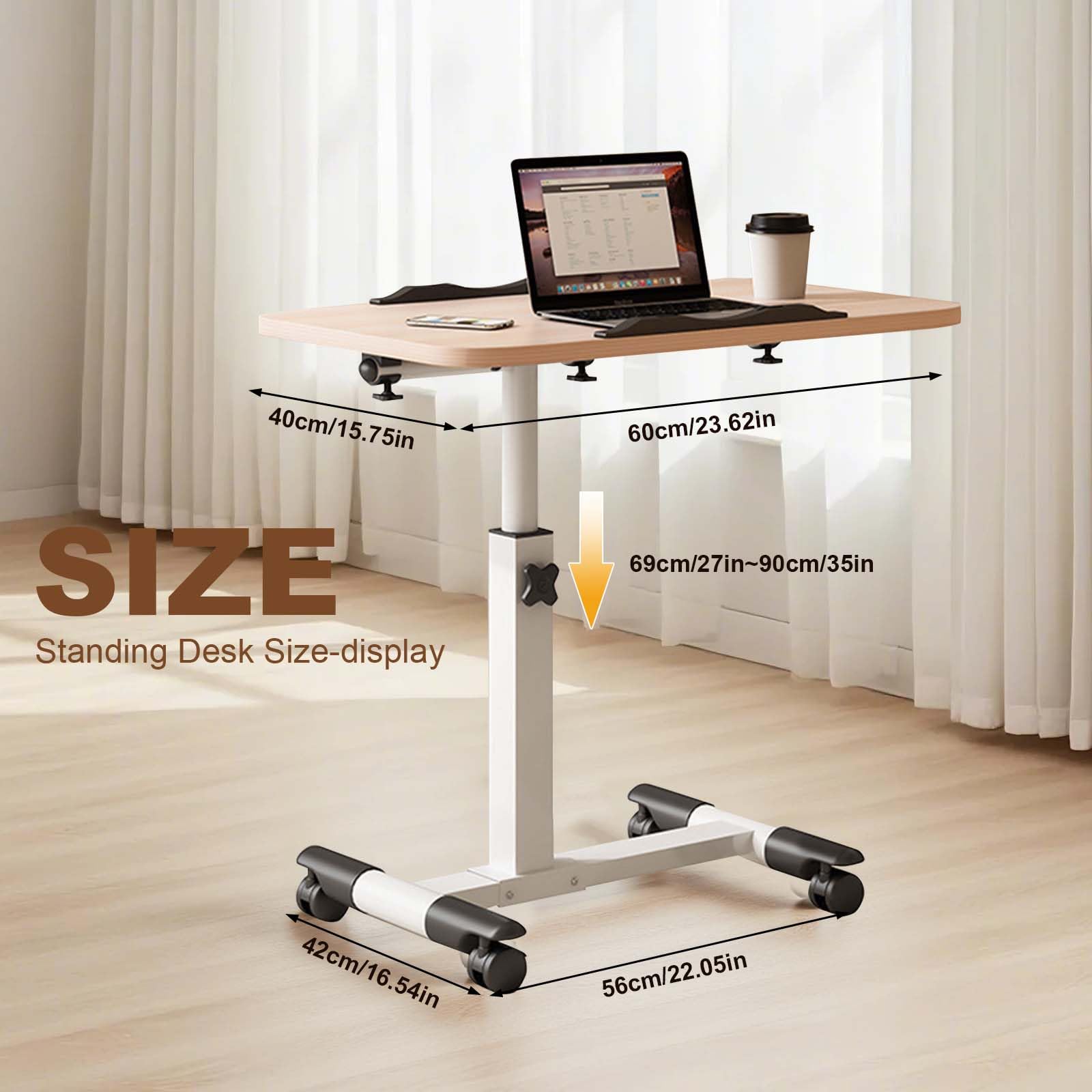 GarveeLife Tavolo per computer portatile regolabile in altezza, con ruote, pieghevole, per letto e divano, piano inclinabile, scrivania portatile per ufficio e casa, bianco