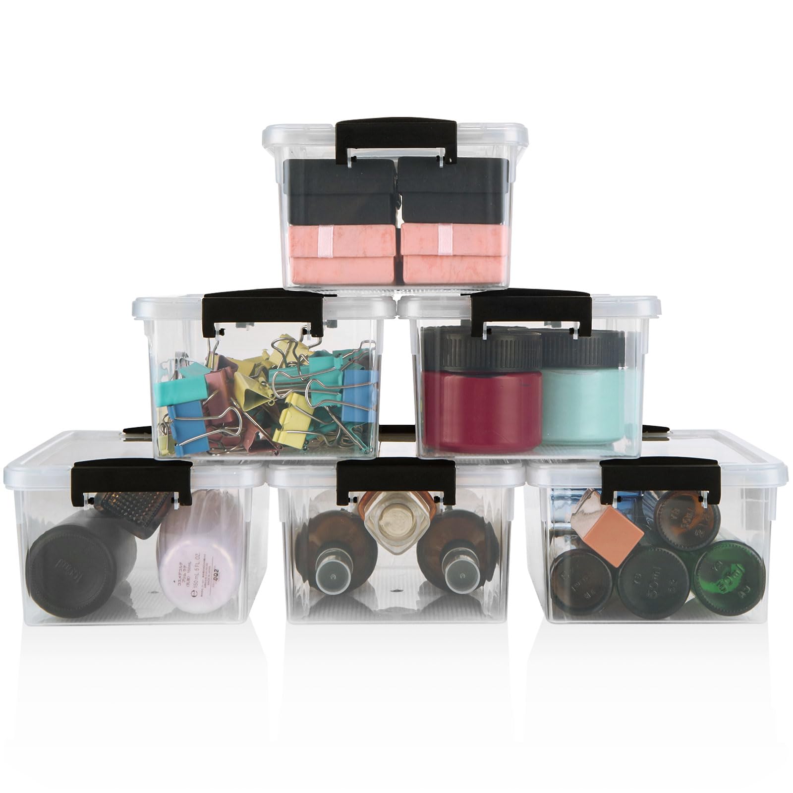 ASelected 10 Pack Plastic Storage Box Stackable,Small Clear Storage Box,Plastic Boxes with Lid and Handle,stackable storage boxes for Kitchen Closet Bedroom Bathroom Office Supplies Toy,18x13x8 cm