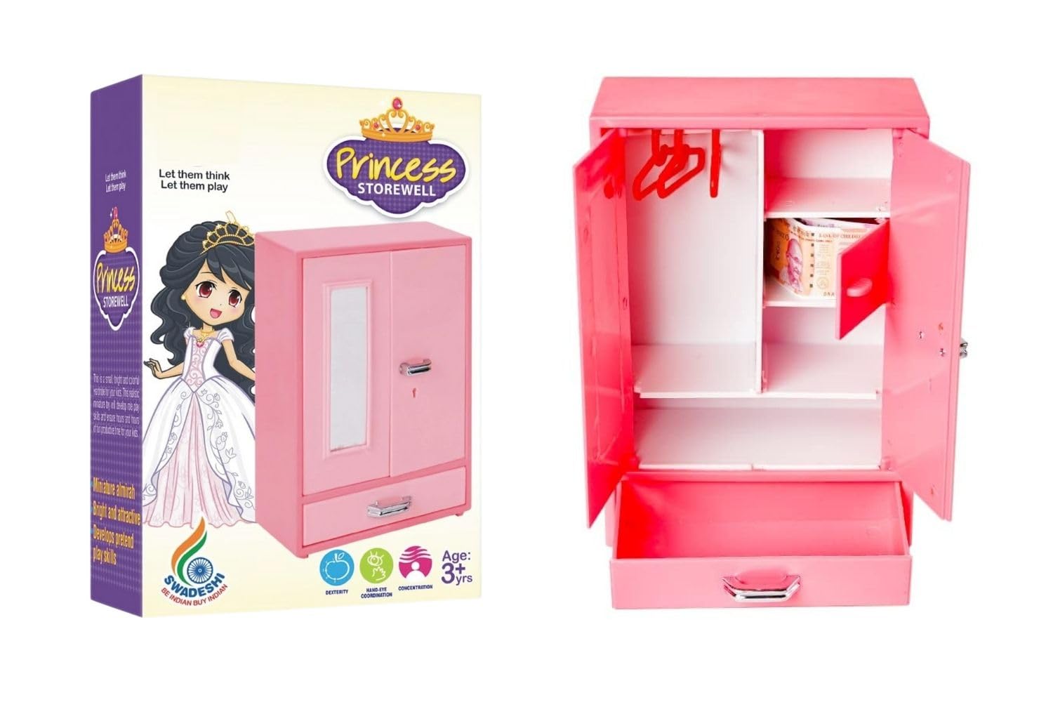 BKDT Marketing Storewell Almira Toy | Best Pretend Play Role Play Toys for Kids 15.5 cm's in Height - Birthday Gift for Boys & Girls,mini Toy almirah/Cupboard