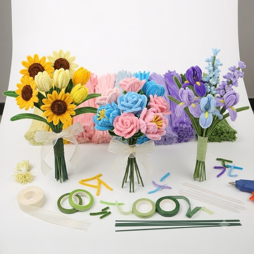 MAOSIYUE 1000Pcs Pipe Cleaner Flower Kit, 10 Colors with Accessories image 2