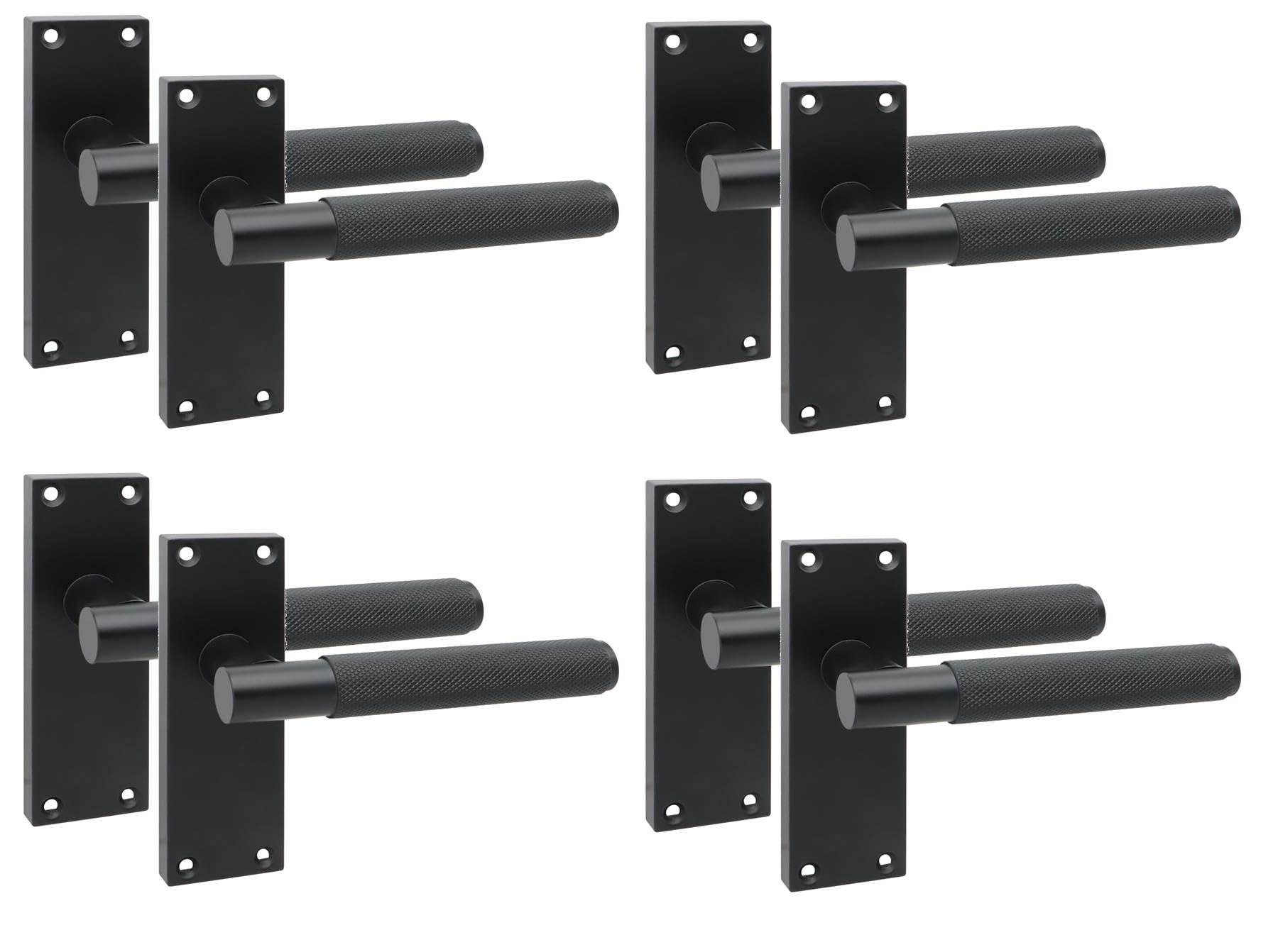 Golden Grace 4 Pairs Victorian T-Bar Knurled Design Interior Door Handle Matt Black Finish 120 x 40mm
