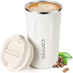 Smilatte 17oz (510ml) Vacuum Insulated Coffee Travel Mug, Leak Proof Double Wall Stainless Steel Reusable Cup with Lid, Thermal Tumbler for Hot and Cold Drinks, Matte Texture White