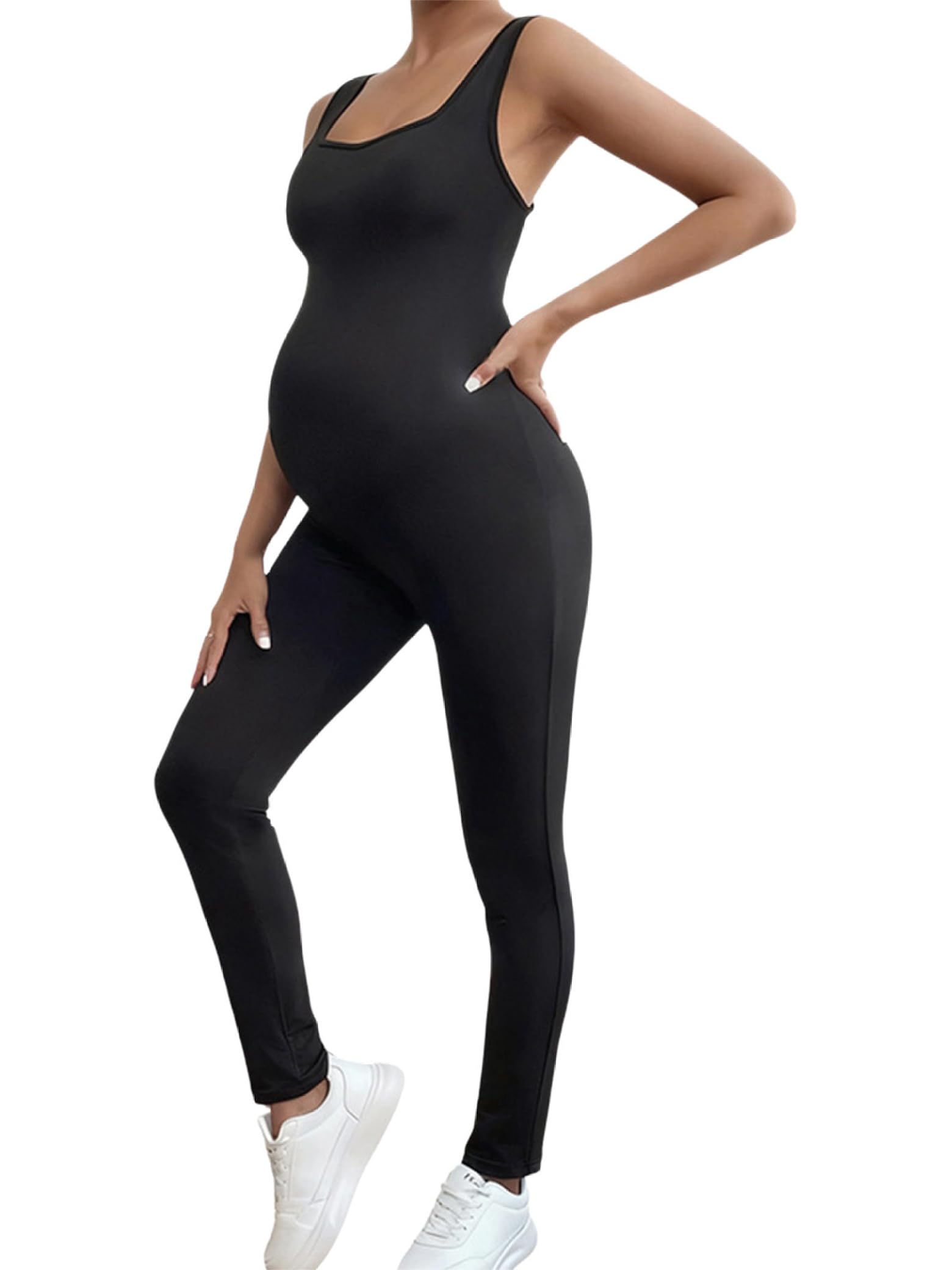 Combinaison de maternité sans manches extensible pour femme - Pour le sport, le yoga, la maternité - Avec col en U