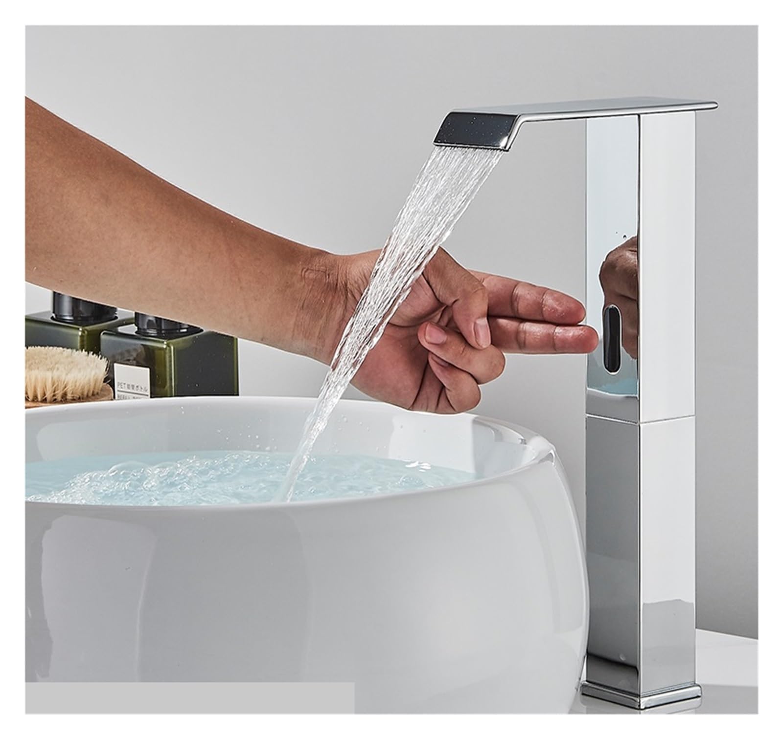 Robinet de lavabo à capteur en laiton chromé haut pour salle de bains moderne