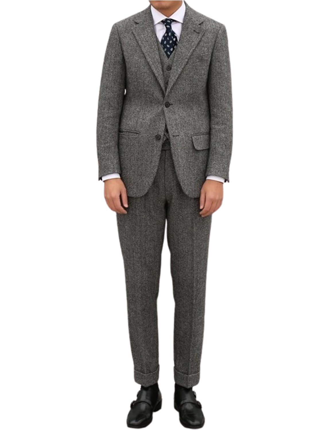 Costume 3 pièces homme smoking de Noël veste gilet pantalon au tissage chevrons raffiné - 6