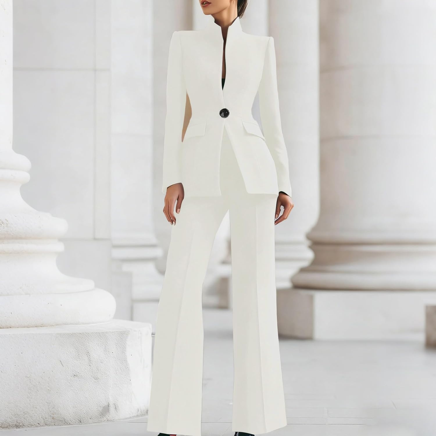 Two Piece Business Sets for Women Dressy Long Sleeve Blazer Jacket and Flare Pants Outfit Elegant Office Workwear