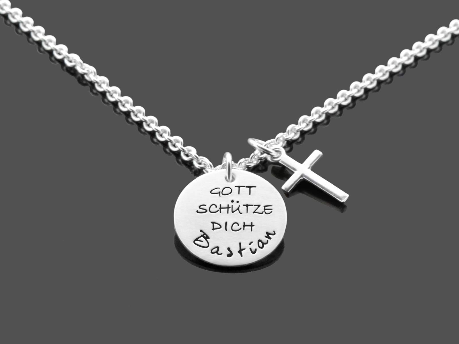 Taufkette Taufschmuck Junge Gravur GOTT SCHÜTZE DICH Kreuz 925 Silberkette personalisiertes Taufgeschenk Kreuzanhänger Spruch Name
