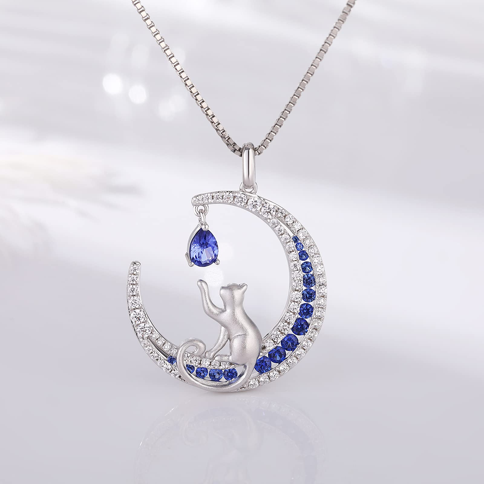 jiamiaoi Collar Gato Plata de ley Colgante gato plata Colgante gato luna Colgante con gatito Collar con colgante de gato mujer gatos