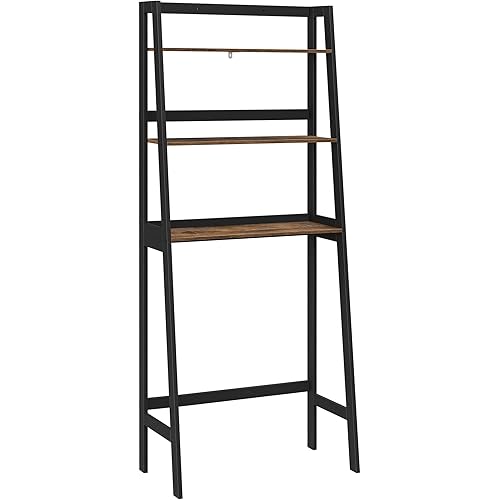 SONGMICS Over The Toilet Storage Organizer, 3-Tier Over-The-Toilet Space Saver Shelf Organizer Rack Multifunctional Toilet Storage Shelf, Bamboo Frame, Easy to Assemble, Rustic Brown UBTS011B01