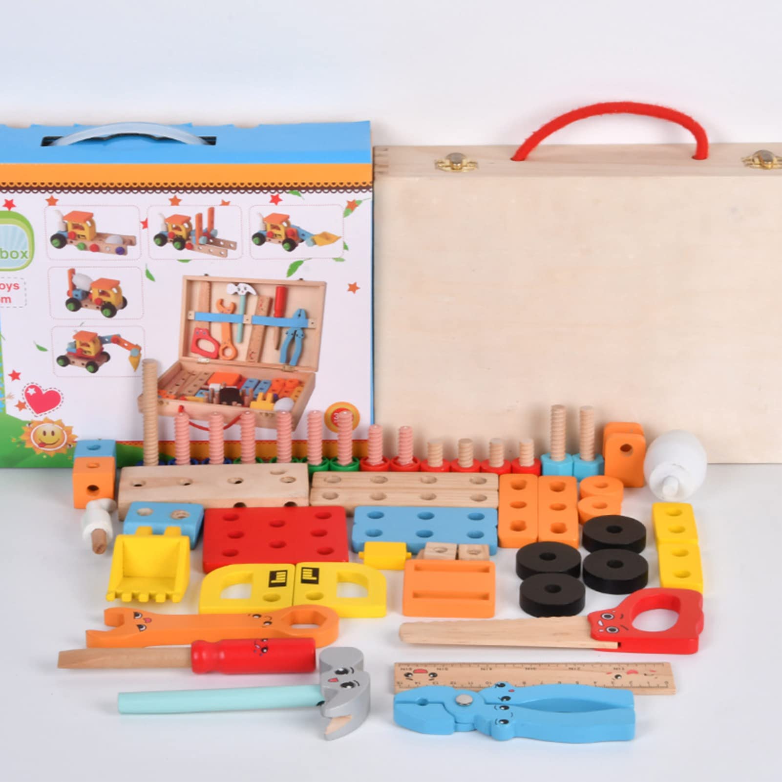 Caja de Herramientas de Madera, Juguetes, Rompecabezas, Juguete para Niños, Tiempo de Juego Educativo, 11,8 "X 2,6" X 7,9"