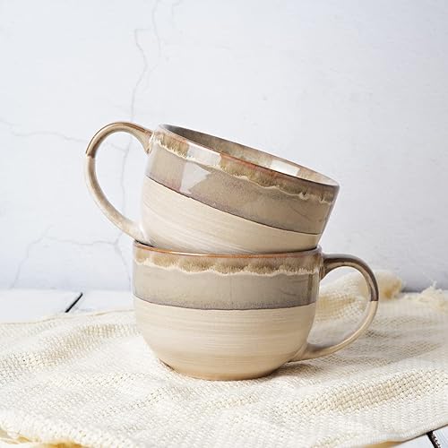 Miniatura 6 de Bosmarlin Juego de 2 tazas de café jumbo de cerámica, 23 onzas, tazones grandes con asas, aptos para lavavajillas y microondas (gris café)