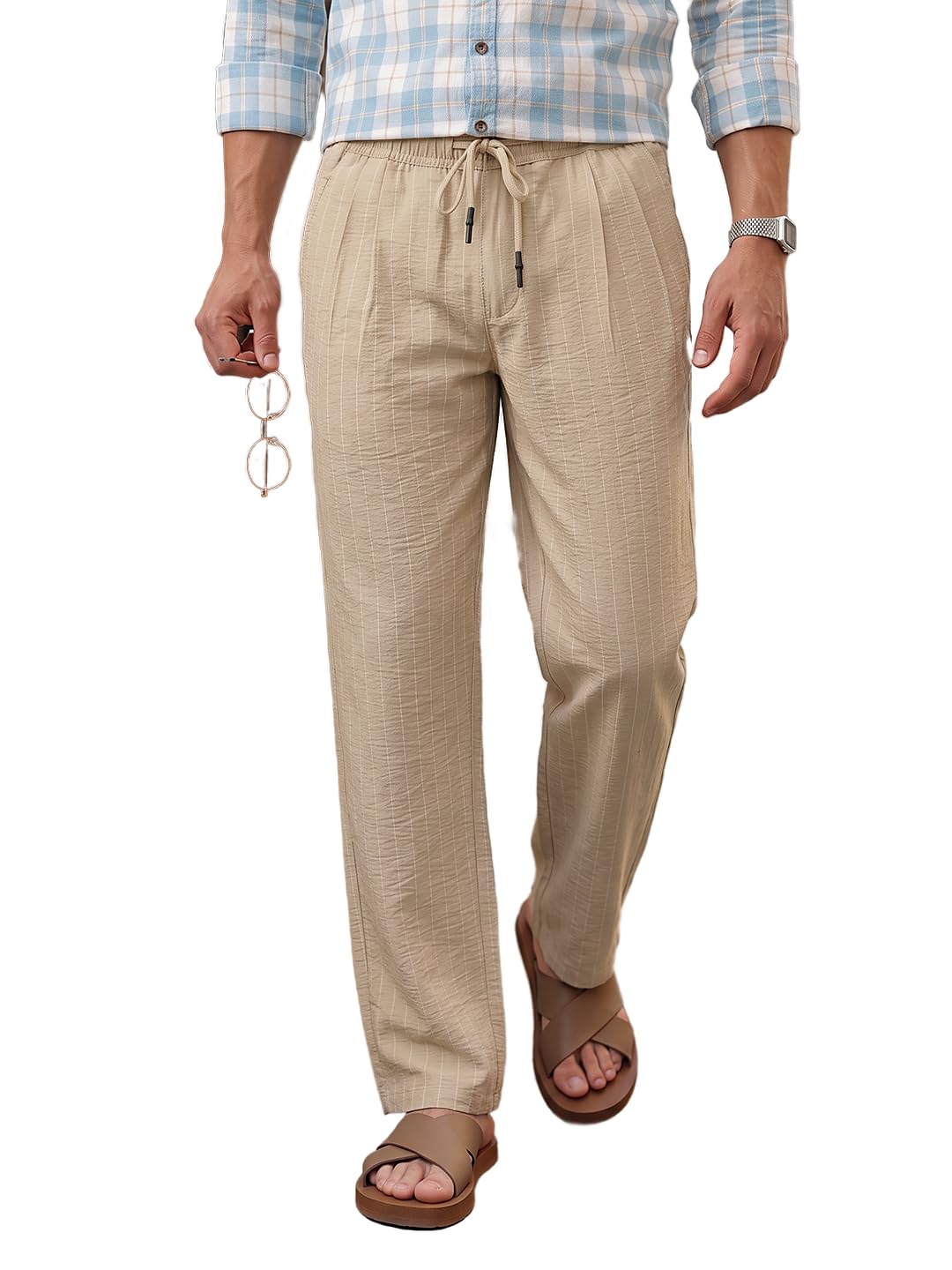 thomas scott Men's Straight Fit Mid-Rise Solid Woven Trousers | 3-Pocket Design-picture-17