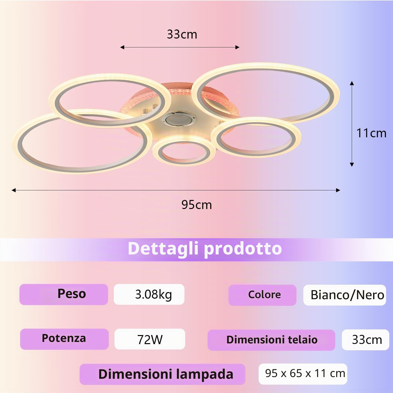 Lampadario Altoparlante Bluetooth RGB Lampadari Circular Design con Telecomando Timer Dimmerabile Plafoniera con Luce Notturna e Funzione di Memoria per la Camera da Letto, Bianco