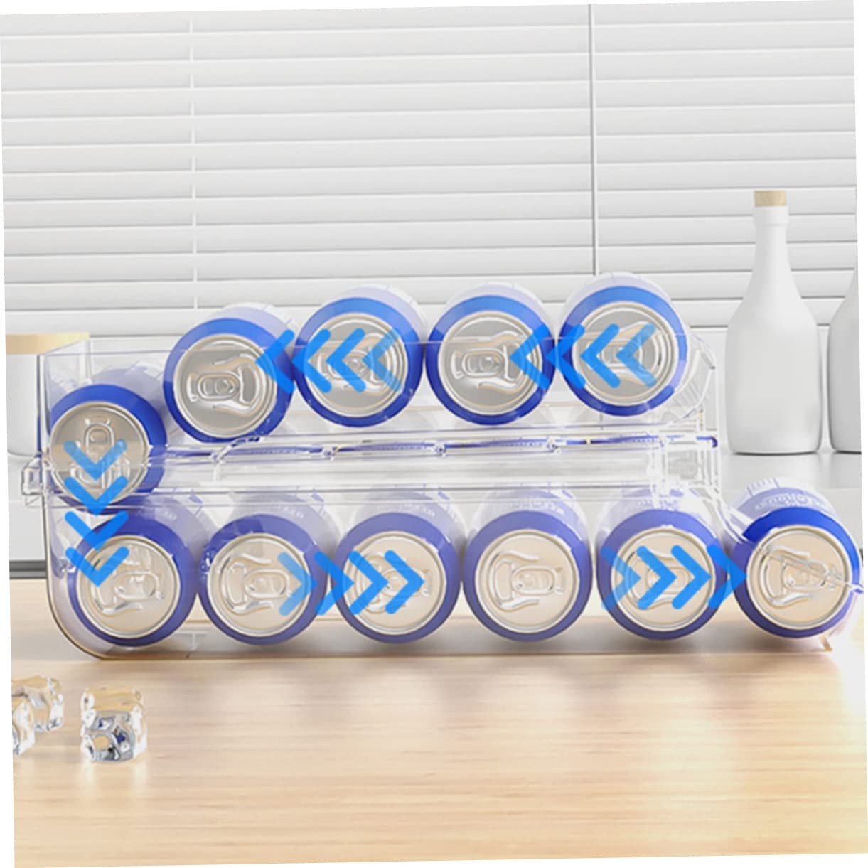 Organizador de Latas de Doble Capa en Plástico para Bebidas 1 Pieza | Diseño Transparente, Estructura Automática de Rodamiento, Uso en Apartamento y Hogar