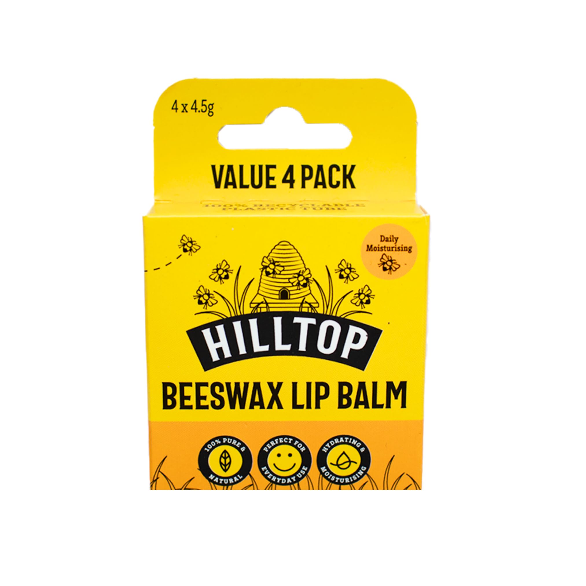 Hilltop Honey - Original Beeswax Lip Balm - Moisturising - 4 pack (4x4.5g), Clear