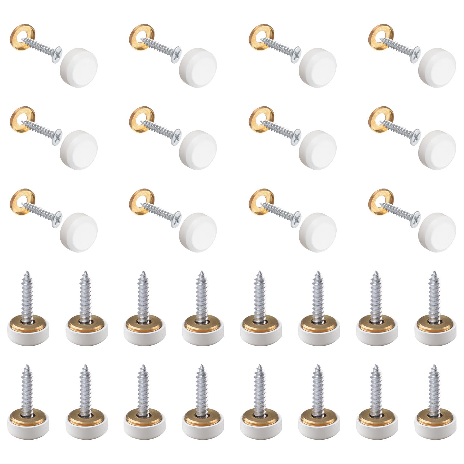 INCREWAY Mirror Nails, 32 Sets Copper Mirror Polished Screws with Decorative Caps, White Mirror Covers (16MM) — image 1