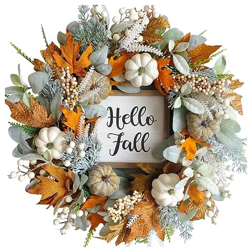 23+ Festive Front Porch Christmas Decor Ideas You’ll Love 3 CIR OASES 20inch Thanksgiving Fall Wreath, Eucalyptus Berries Pumpkins Lamb Ears Leaves Autumn Wreaths for Front Door, Fall Decor, Porch Wall, Home Outdoor Holiday Decorations Wreath for Autumn