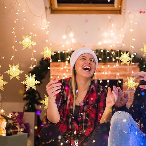 Miniatura 9 de Luces de carámbano de copo de nieve, 40 pies, 360 luces LED de Navidad para interiores y exteriores, control remoto impermeable, 8 modos, multicolor